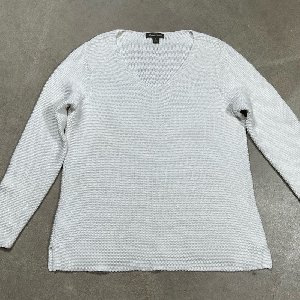 Tommy Bahama Cotton V-Neck Knit Sweater Size Large White Long Sleeve White